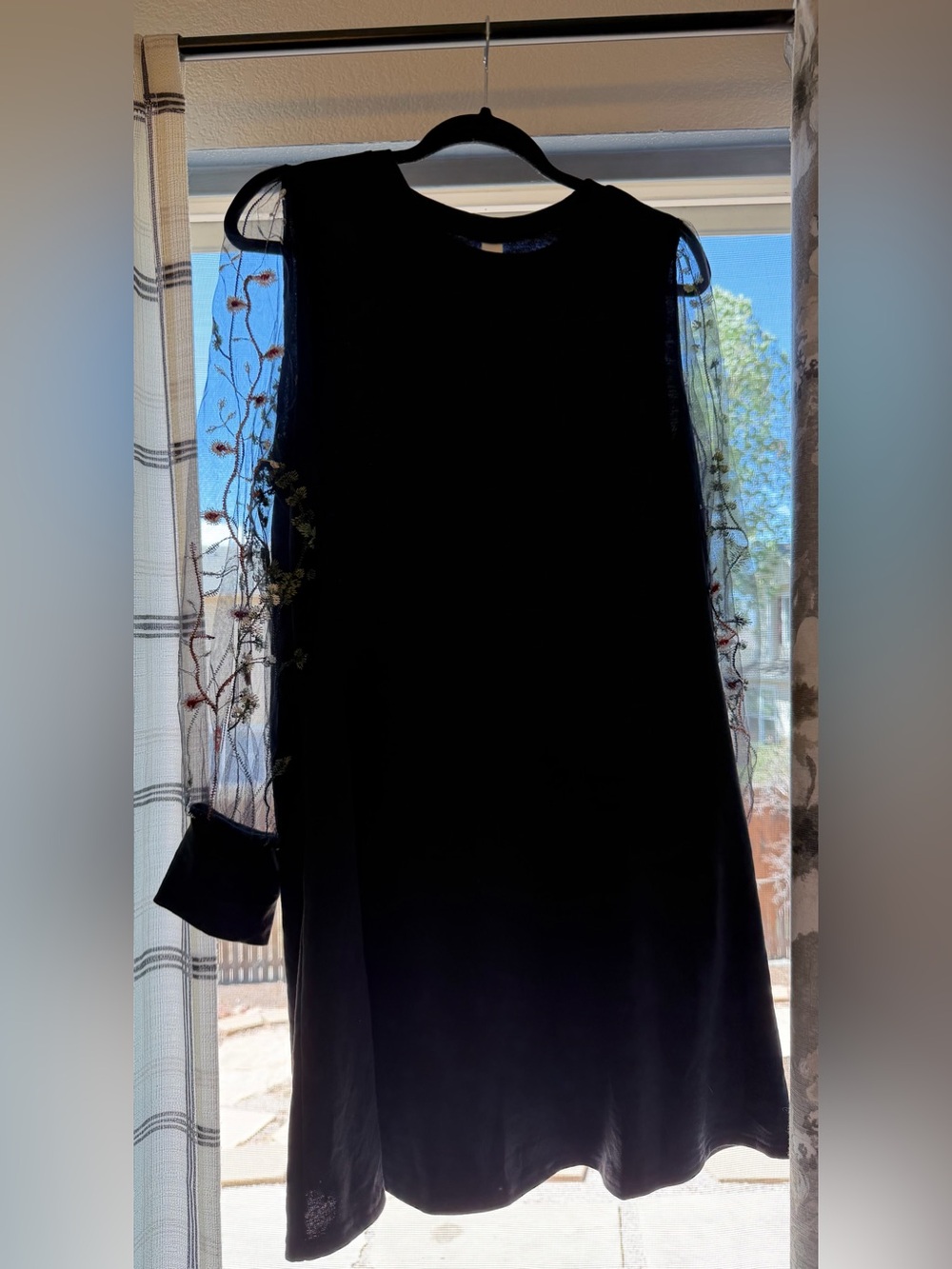 Black Mini Dress with Embroidered Sheer Sleeves